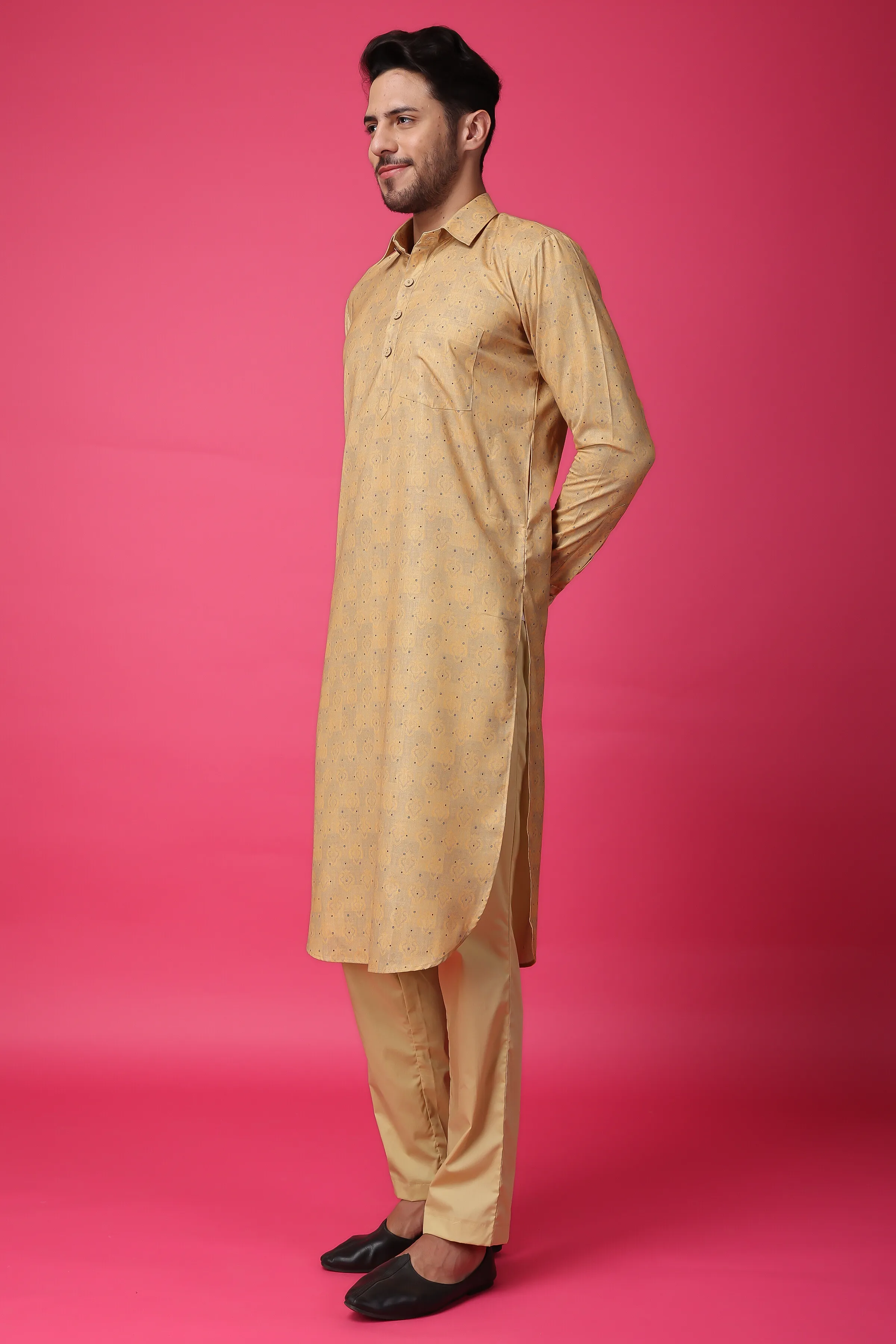 Mustard Gold Printed Kurta Pajama