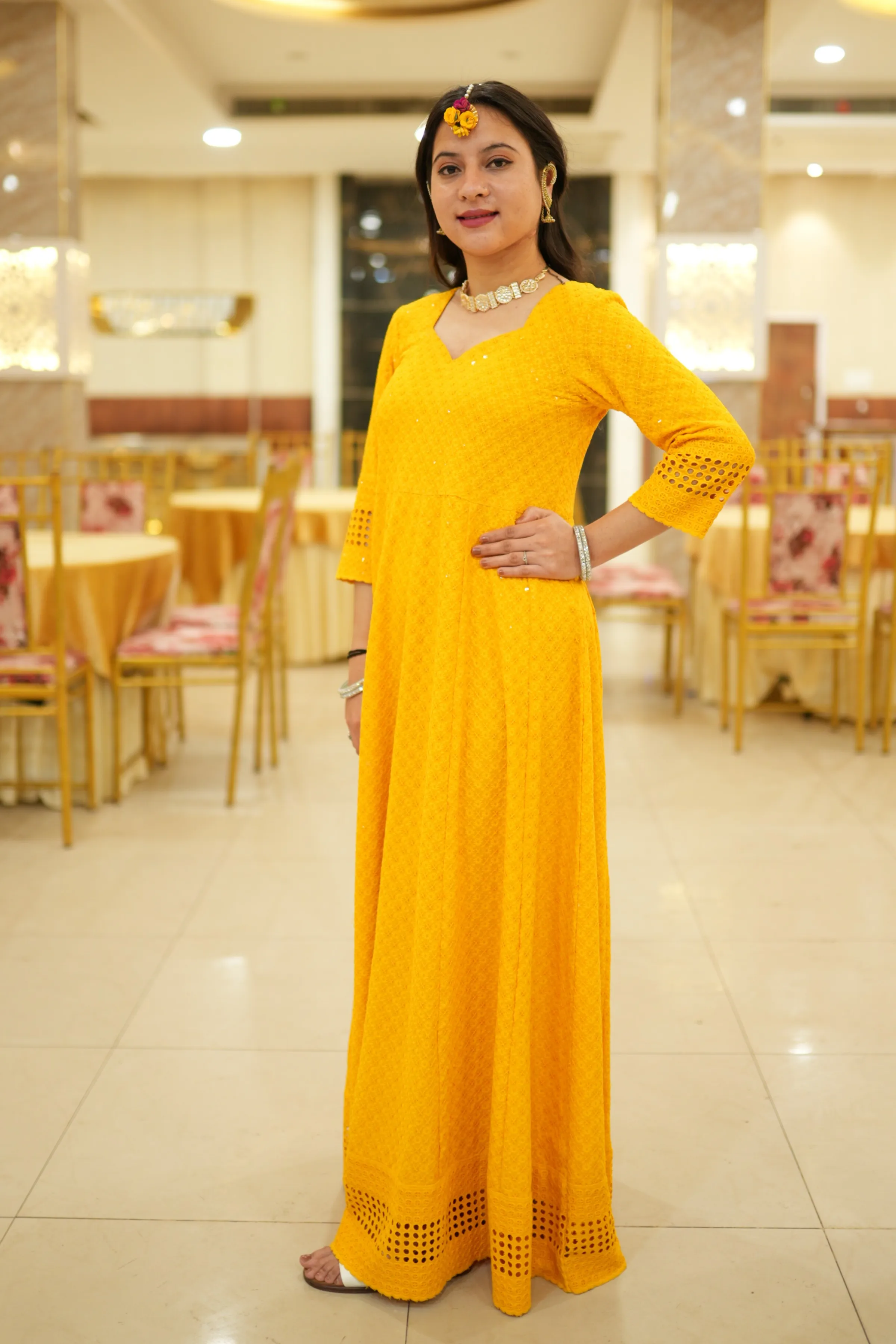 Mustard Gold Sequined Couple Dress