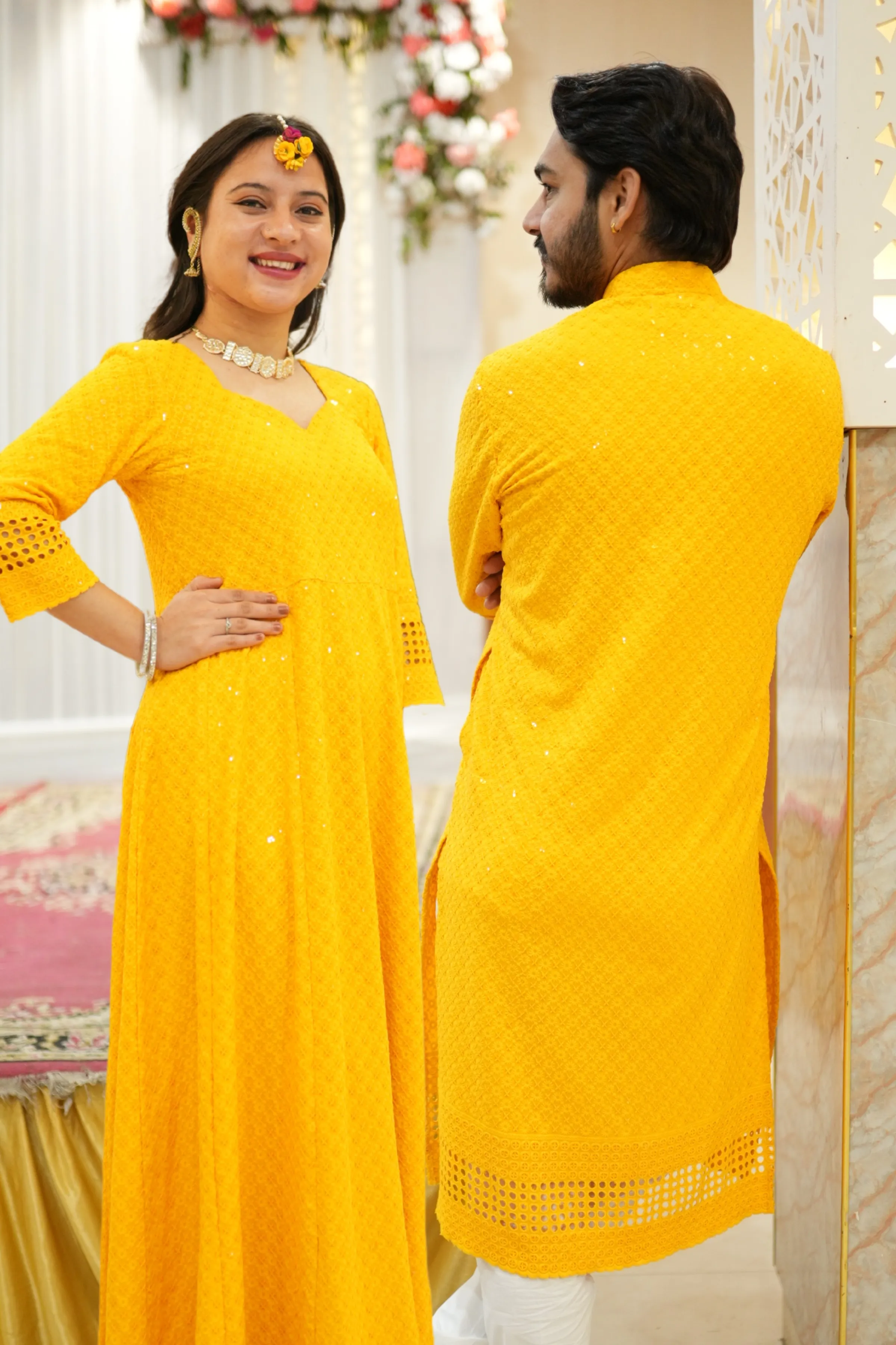 Mustard Gold Sequined Couple Dress