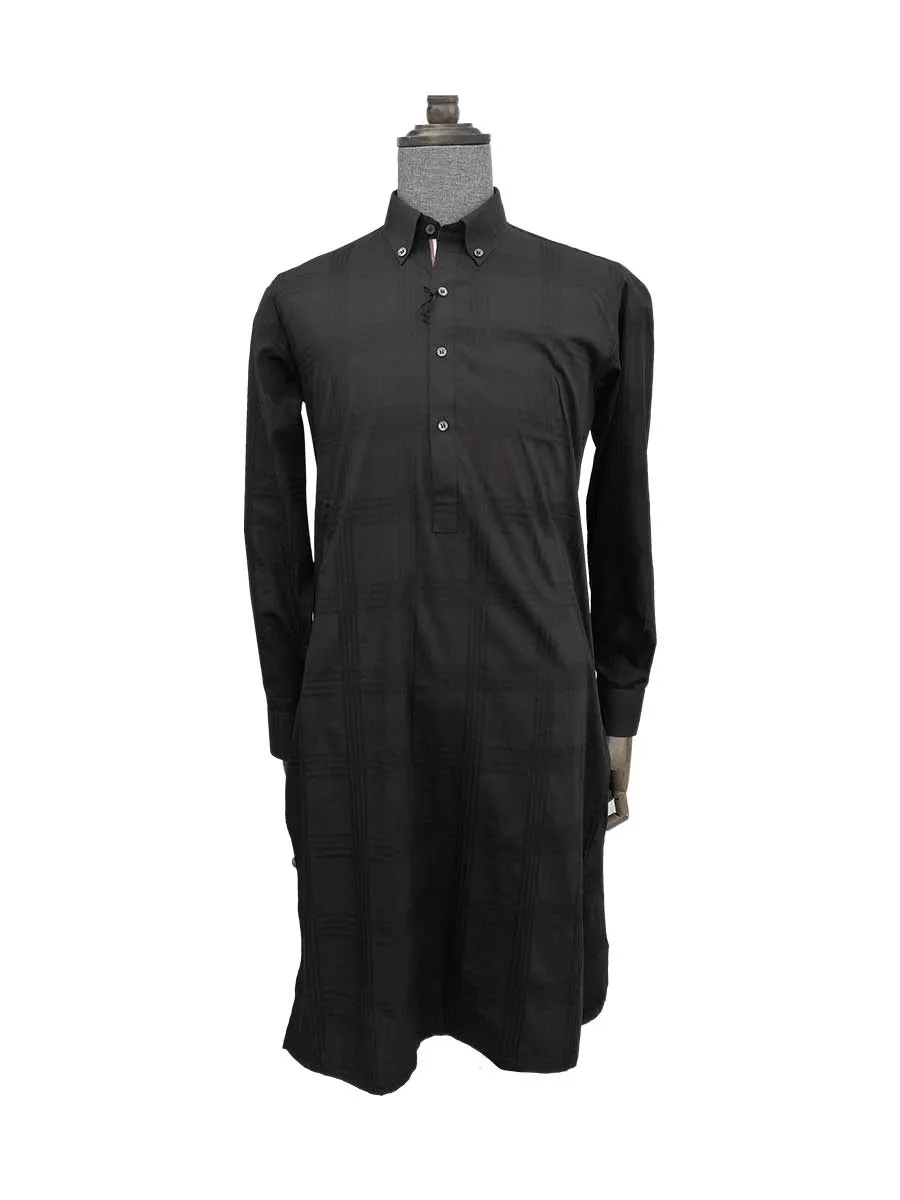 Nabeel & Aqeel Kurta Pajama Cotton Regular Black Check Button Down Pearl Button NKPR0005