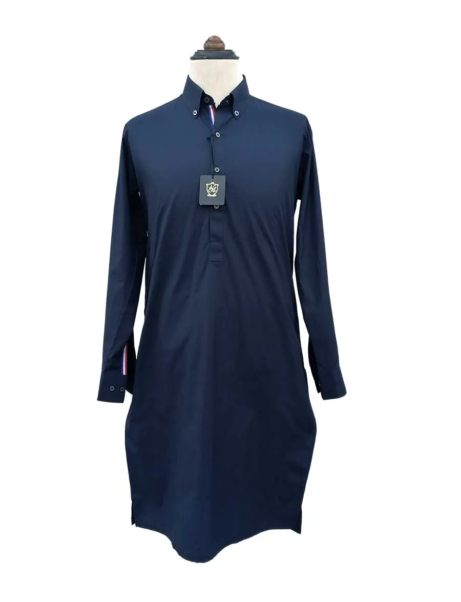 Nabeel & Aqeel Kurta Pajama Cotton Slim Navy Button Down NKPS0041