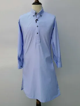 Nabeel & Aqeel Kurta Pajama Cotton Slim Sky Blue Button Down NKPS0044