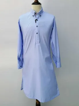 Nabeel & Aqeel Kurta Pajama Cotton Slim Sky Blue Texture Button Down NKPS0043