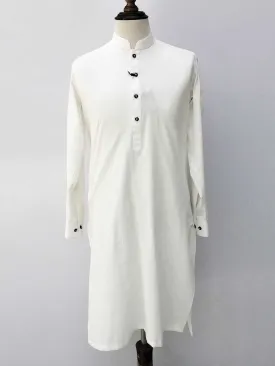 Nabeel & Aqeel Kurta Pajama Cotton Slim Vanilla Cream Texture Brown Button NKPS0038