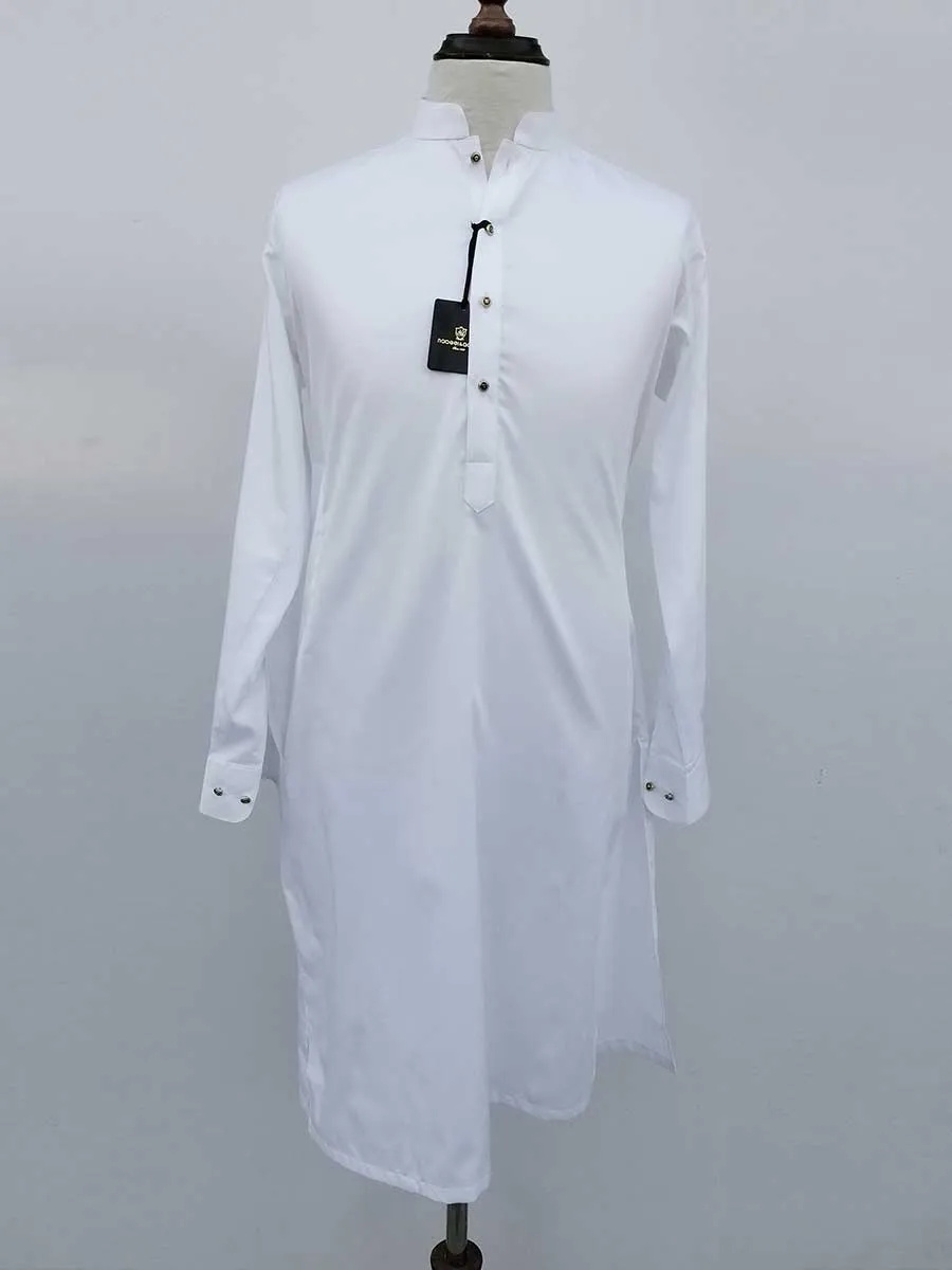 Nabeel & Aqeel Kurta Pajama Cotton Slim White Gold Madusa Button NKPS0042