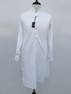 Nabeel & Aqeel Kurta Pajama Cotton Slim White Gold Madusa Button NKPS0042