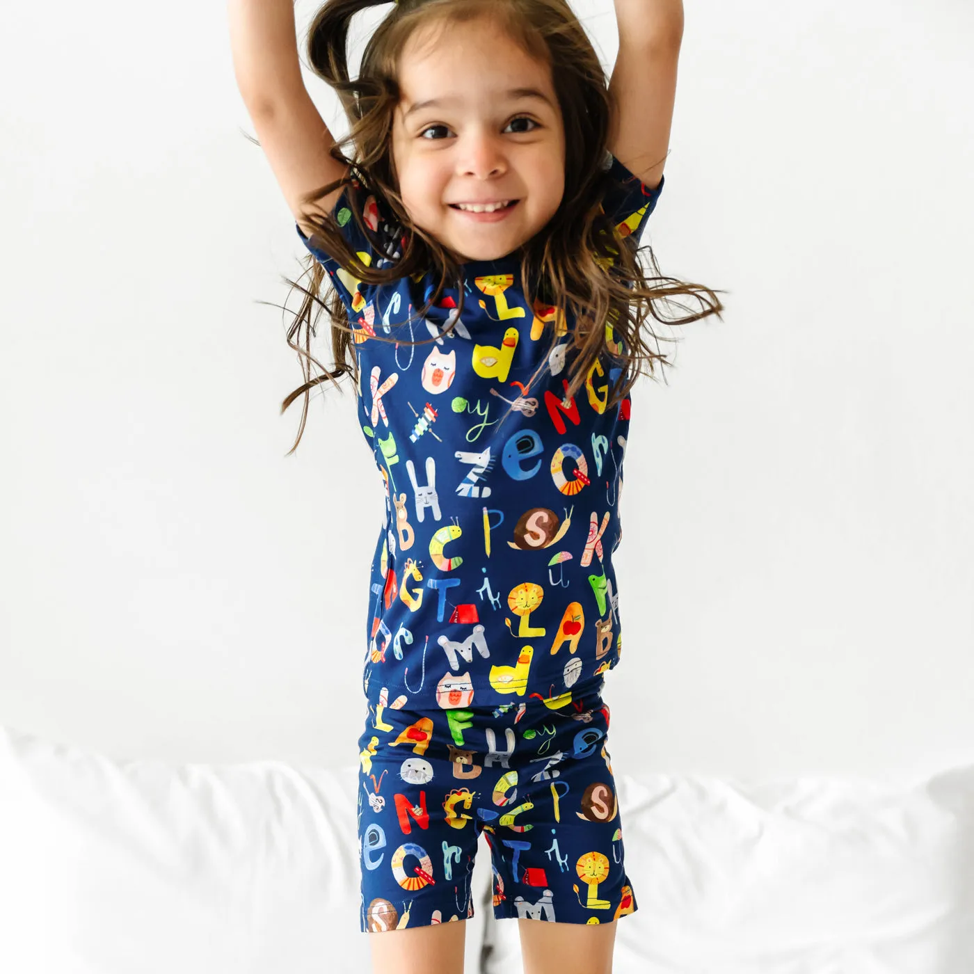 Navy Alphabet Friends Two-Piece Short Sleeve & Shorts Pajama Set