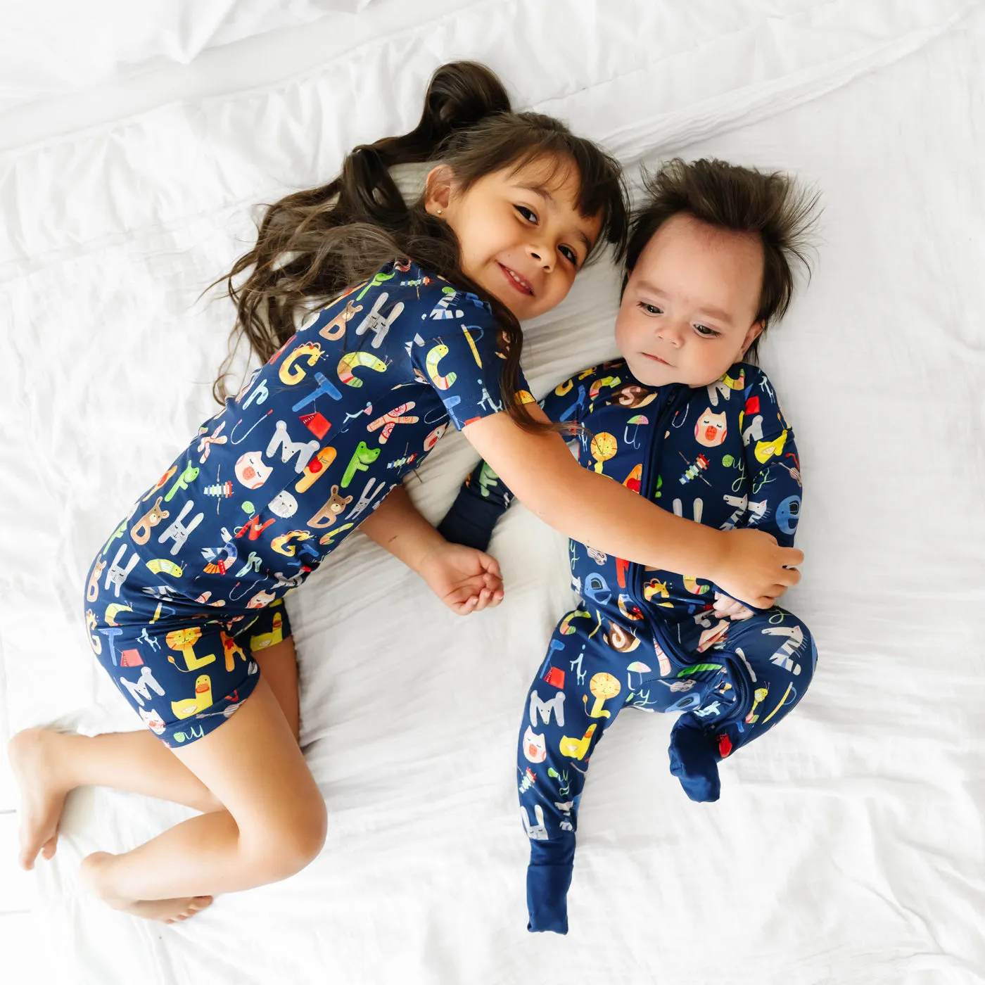 Navy Alphabet Friends Two-Piece Short Sleeve & Shorts Pajama Set