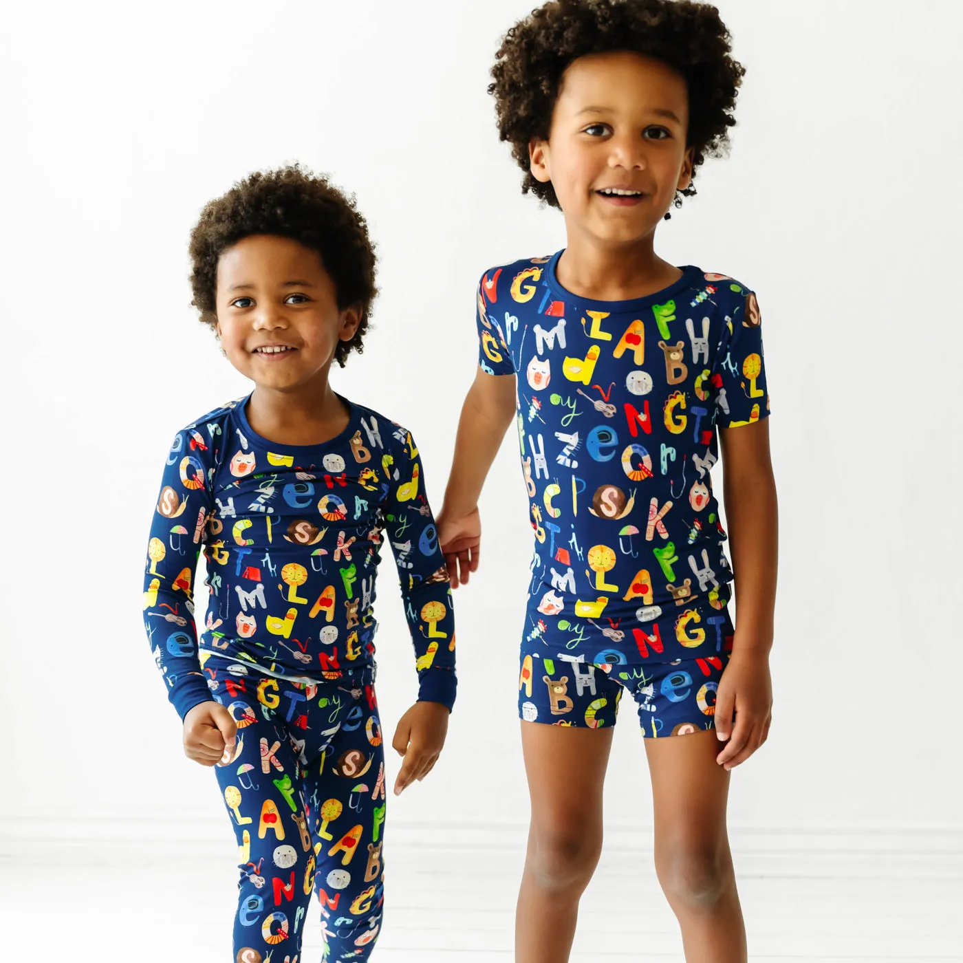 Navy Alphabet Friends Two-Piece Short Sleeve & Shorts Pajama Set