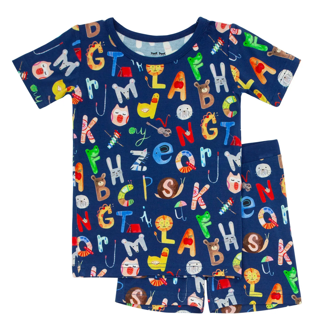 Navy Alphabet Friends Two-Piece Short Sleeve & Shorts Pajama Set