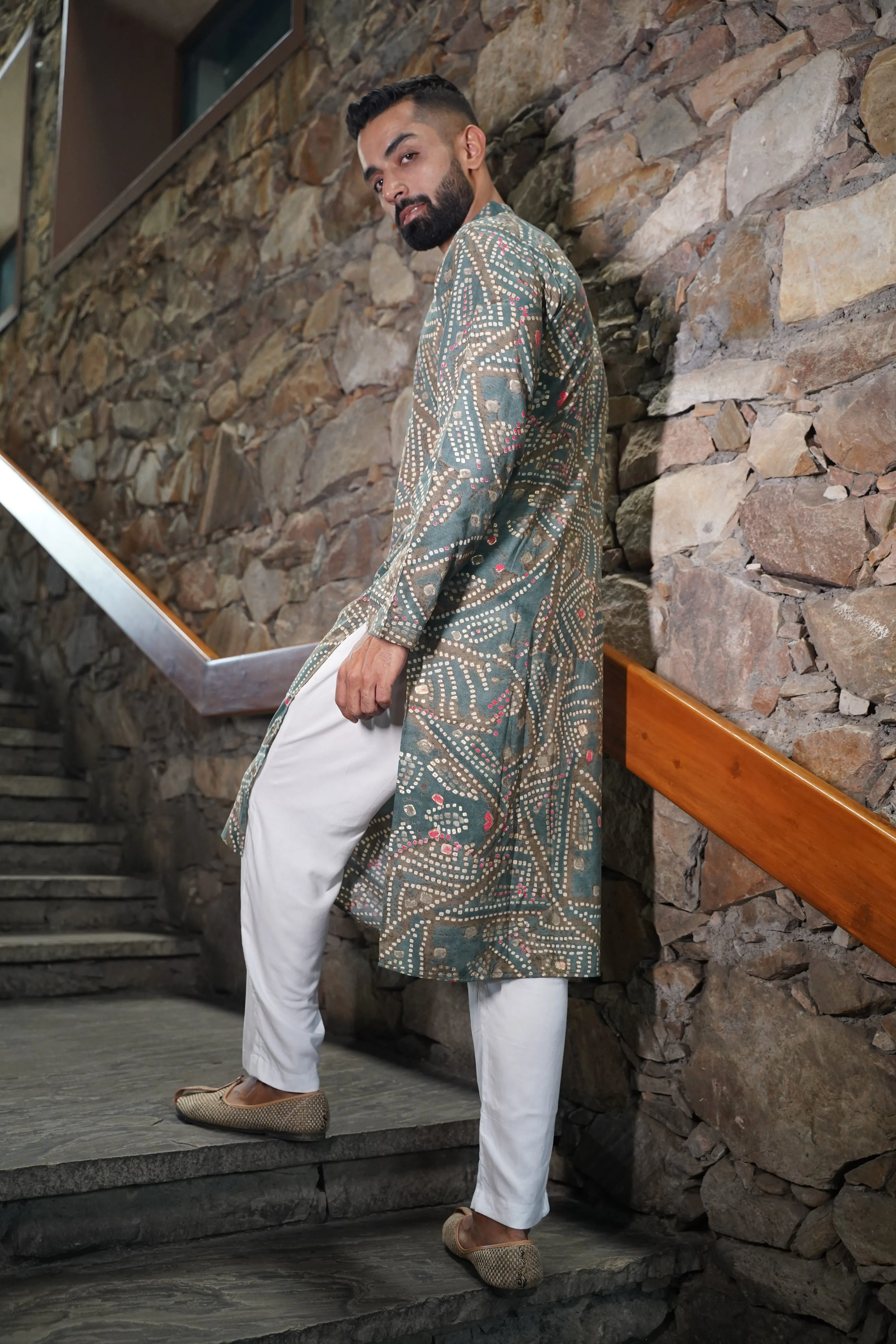 Neutrals Aglow Foiled Kurta Pajama