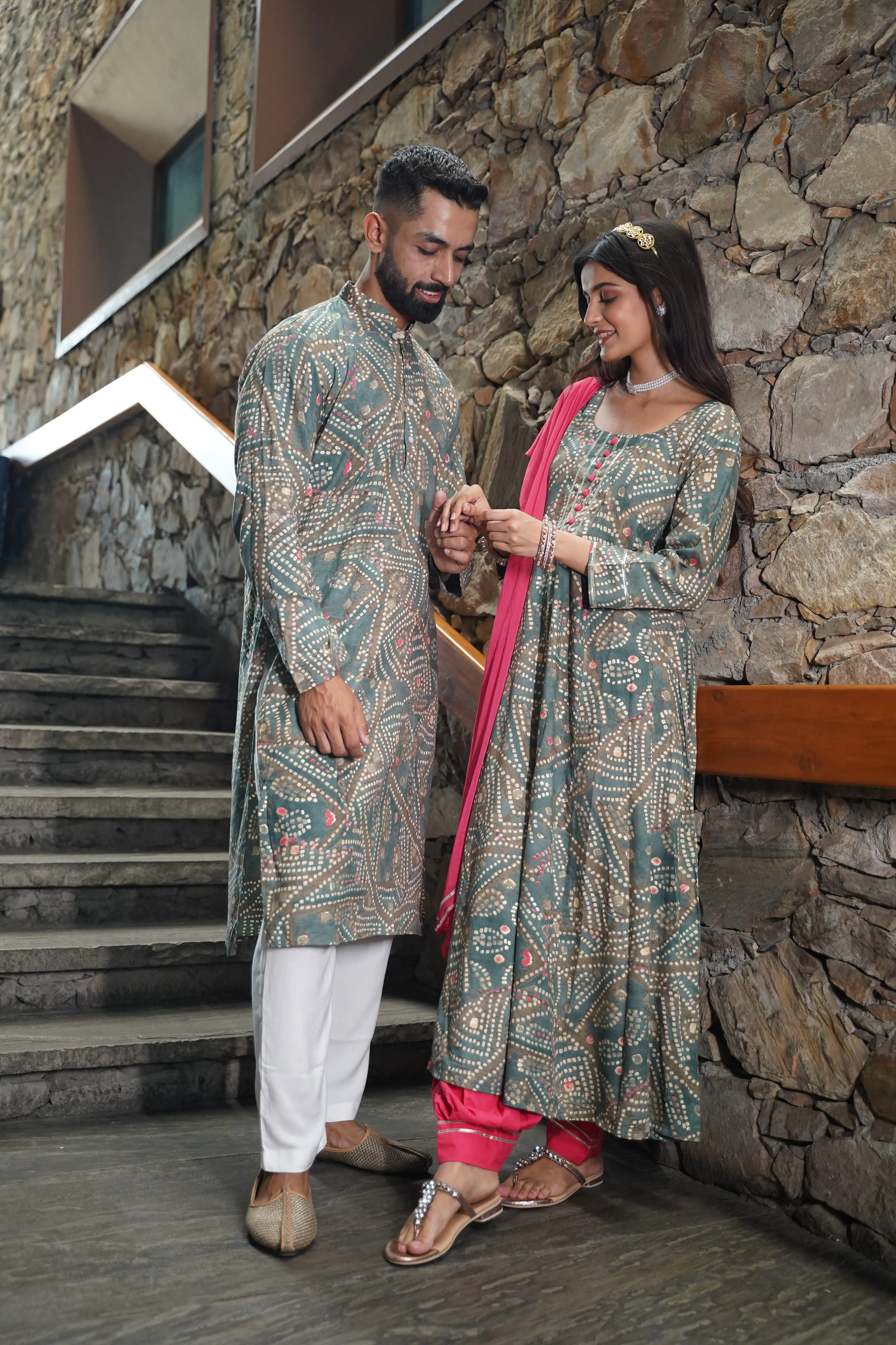 Neutrals Aglow Foiled Kurta Pajama