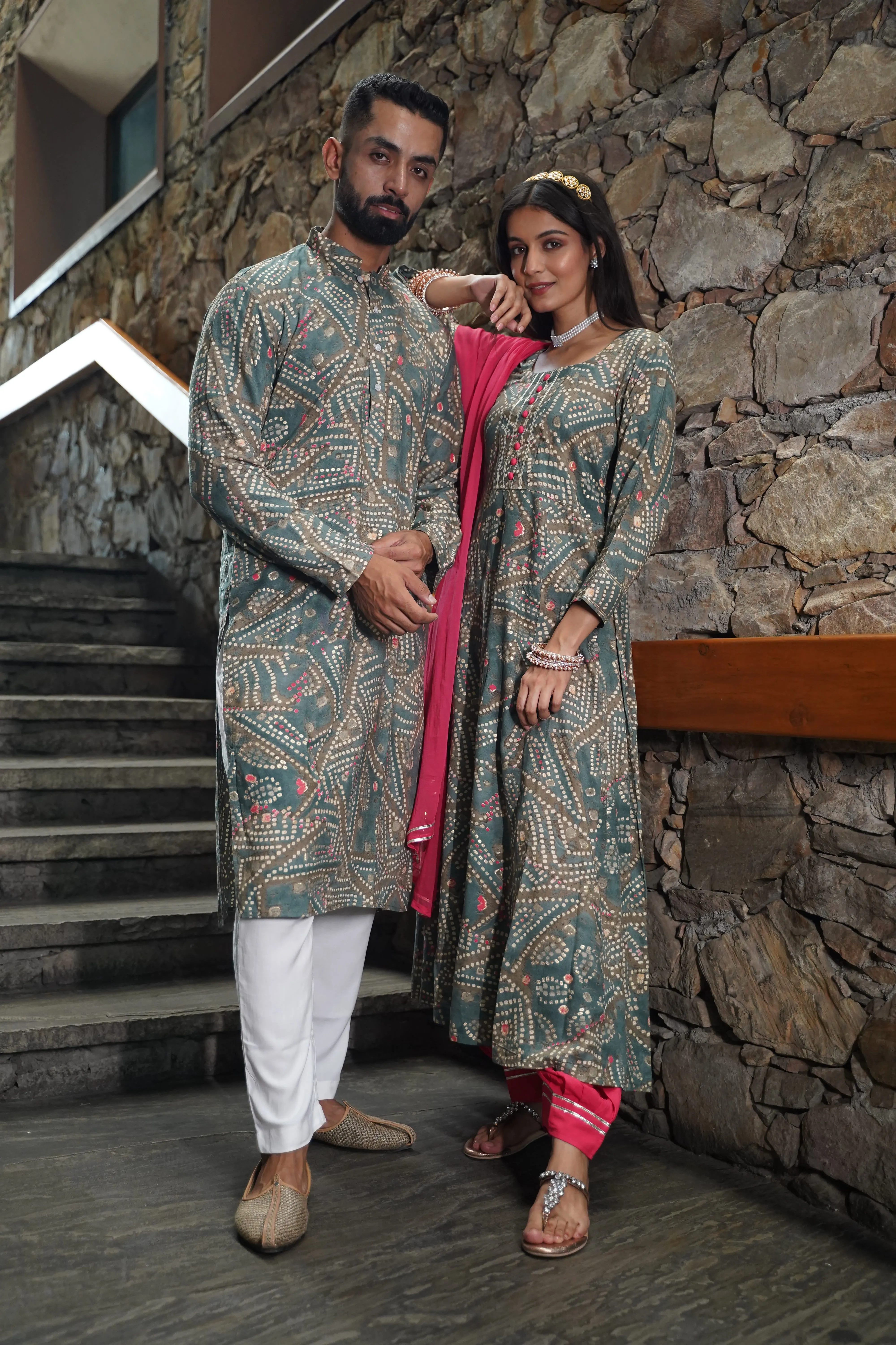 Neutrals Aglow Foiled Kurta Pajama