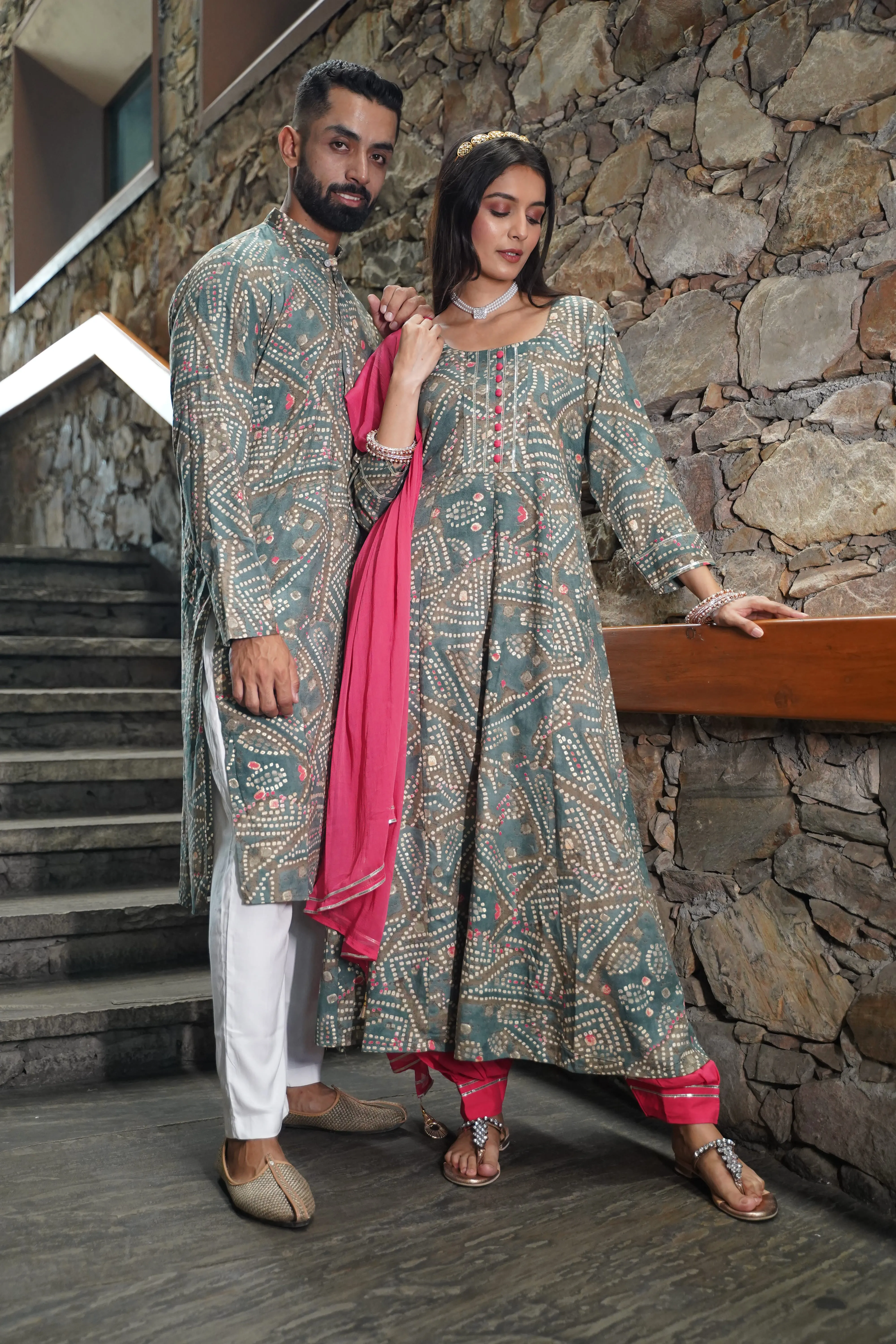 Neutrals Aglow Foiled Kurta Pajama