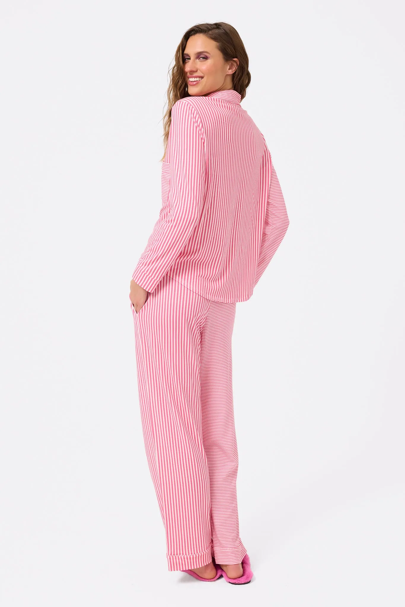 Pajama Set in Barbie Girl Pink Stripe