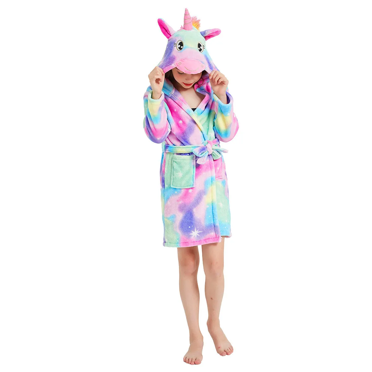 Pastel Rainbow Unicorn Kids Bathrobe