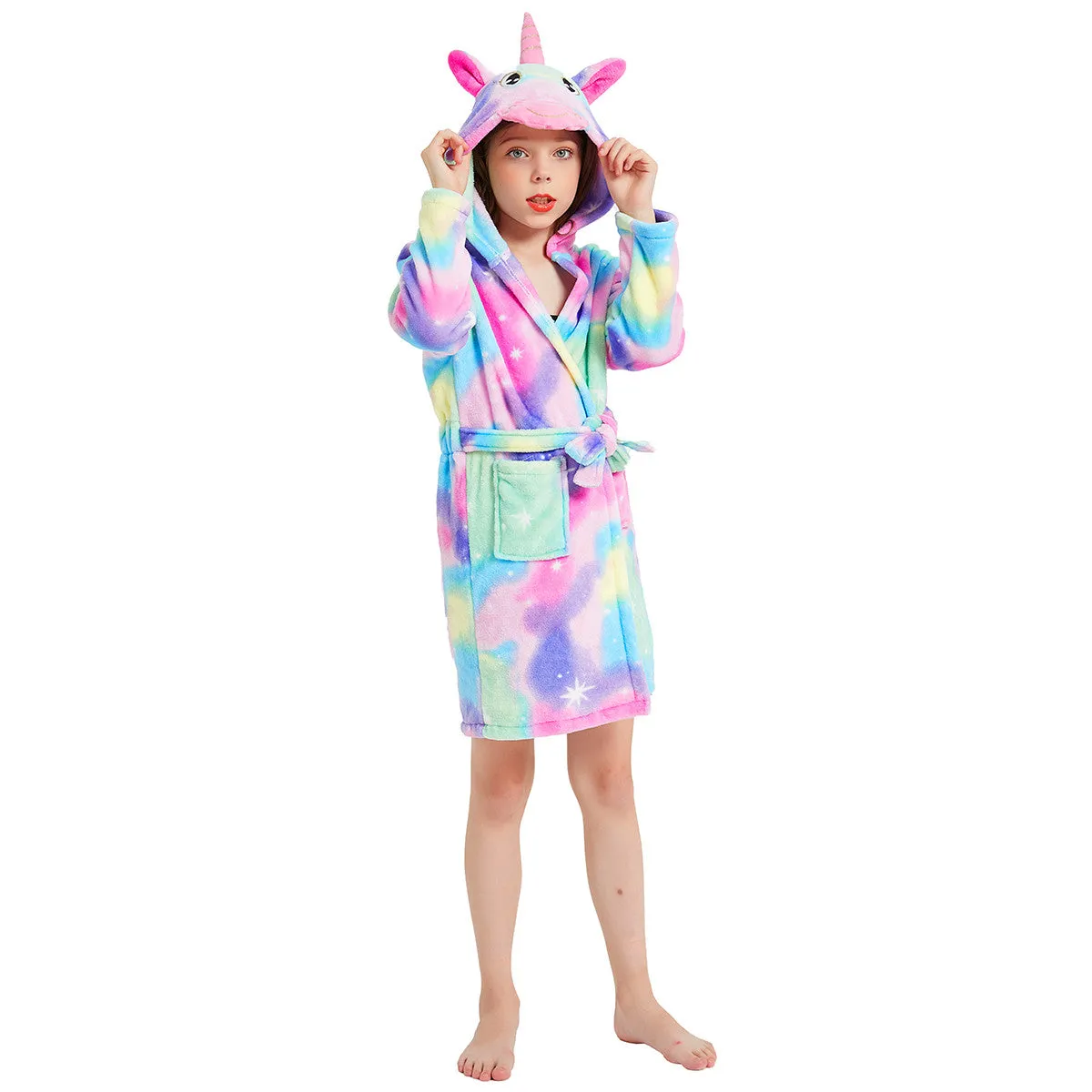 Pastel Rainbow Unicorn Kids Bathrobe