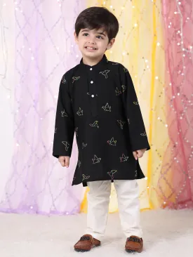 Polka Tots Full Sleeve Origami print Ethnic Kurta Pyjama Set - Black