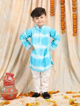 Polka Tots Full Sleeve Tie Dye Stripe Kurta Pyjama Set - Blue