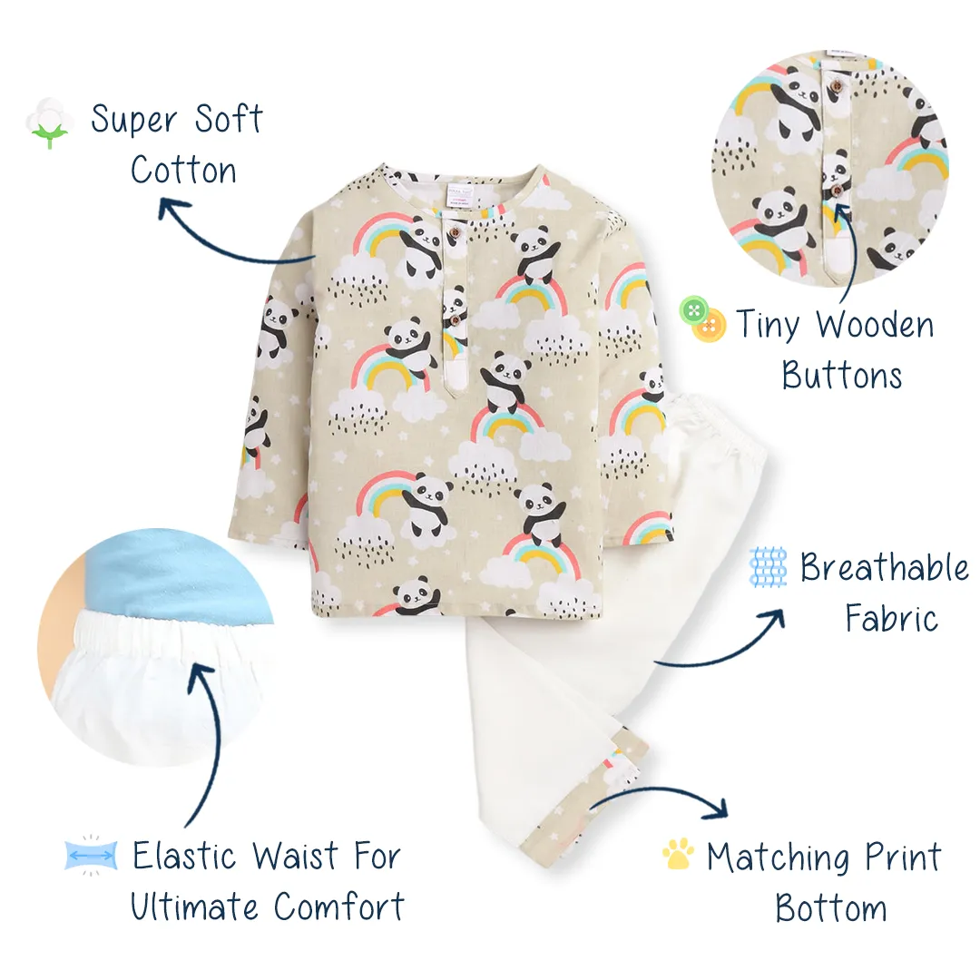 Polka Tots Kurta Pyjama Set Rainbow Print  - Cream