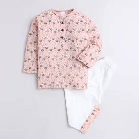 Polka Tots Kurta Pyjama Set Swan Print  - Peach