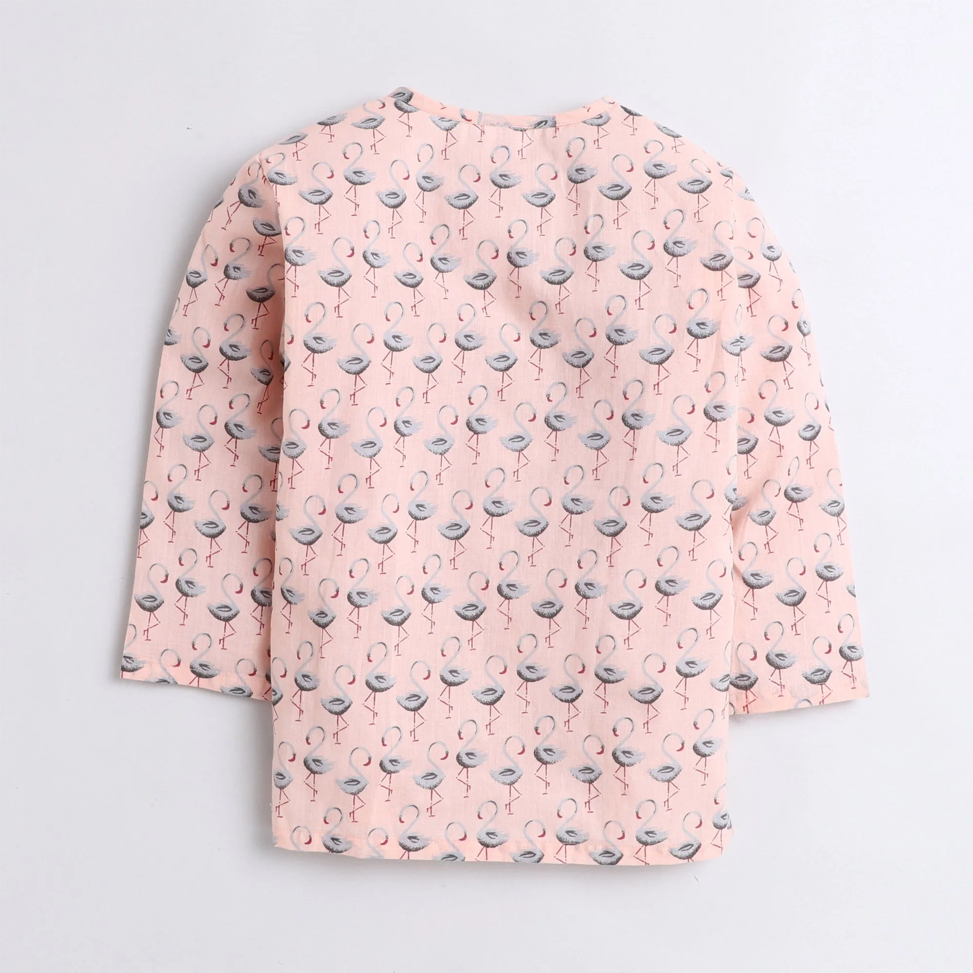 Polka Tots Kurta Pyjama Set Swan Print  - Peach