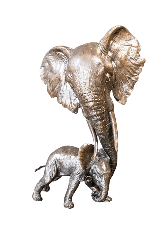 Richard Cooper Elephant and Calf Solid Bronze Sculpture