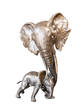 Richard Cooper Elephant and Calf Solid Bronze Sculpture