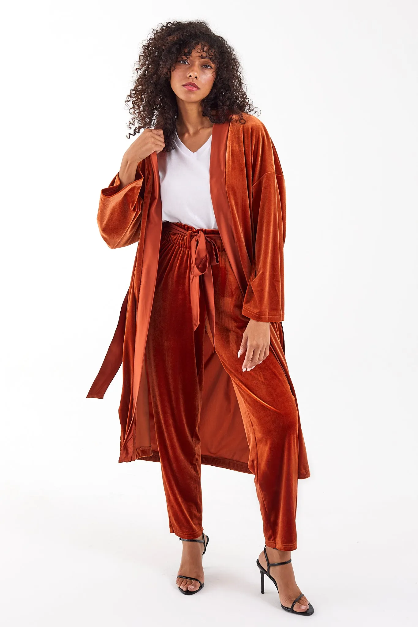 Rust Velvet Cardigan Pant Set