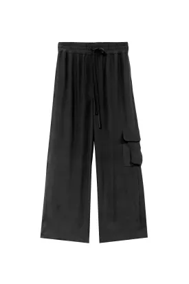 Silk Cargo Pocket Pants - Black