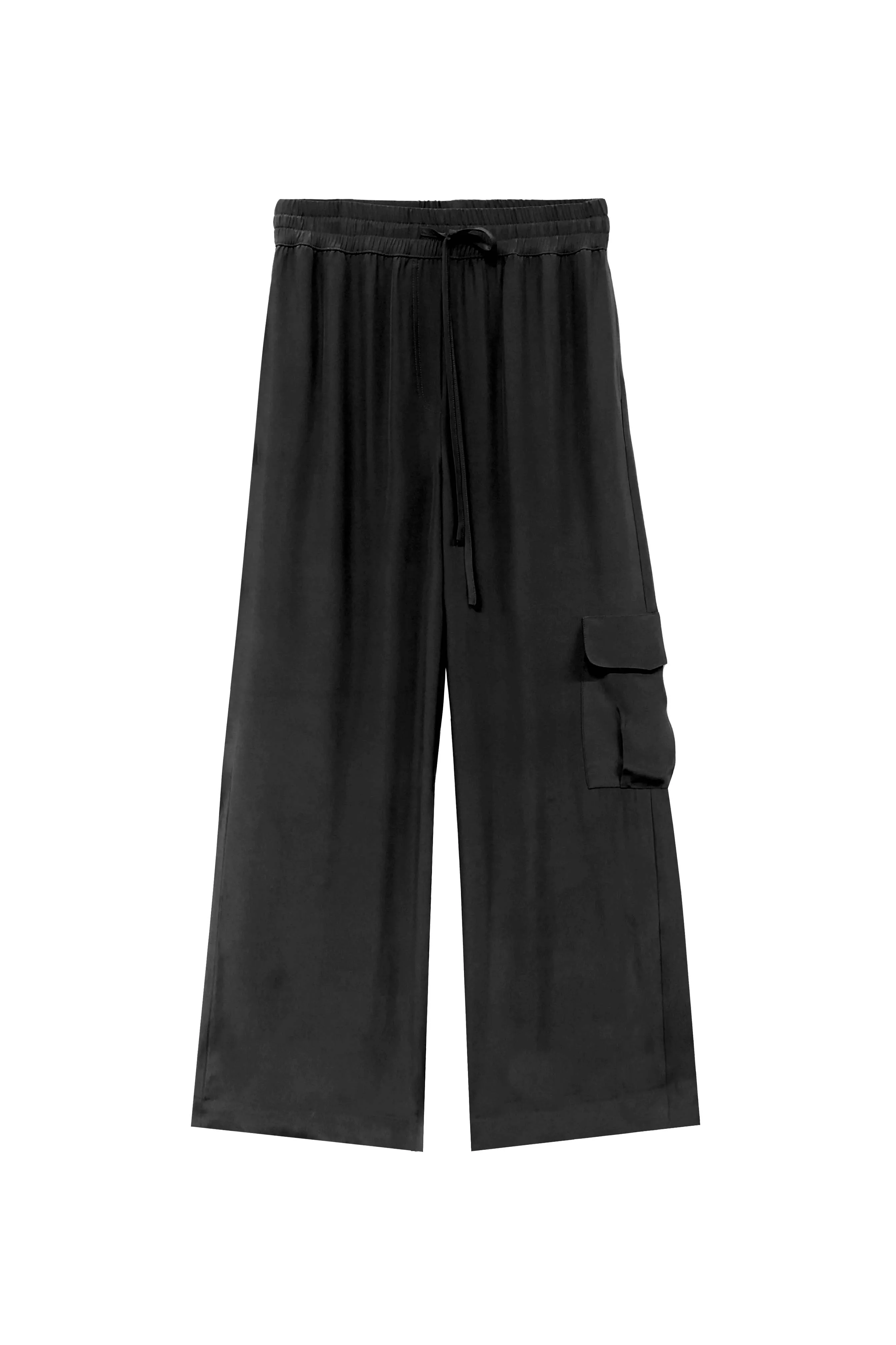 Silk Cargo Pocket Pants - Black