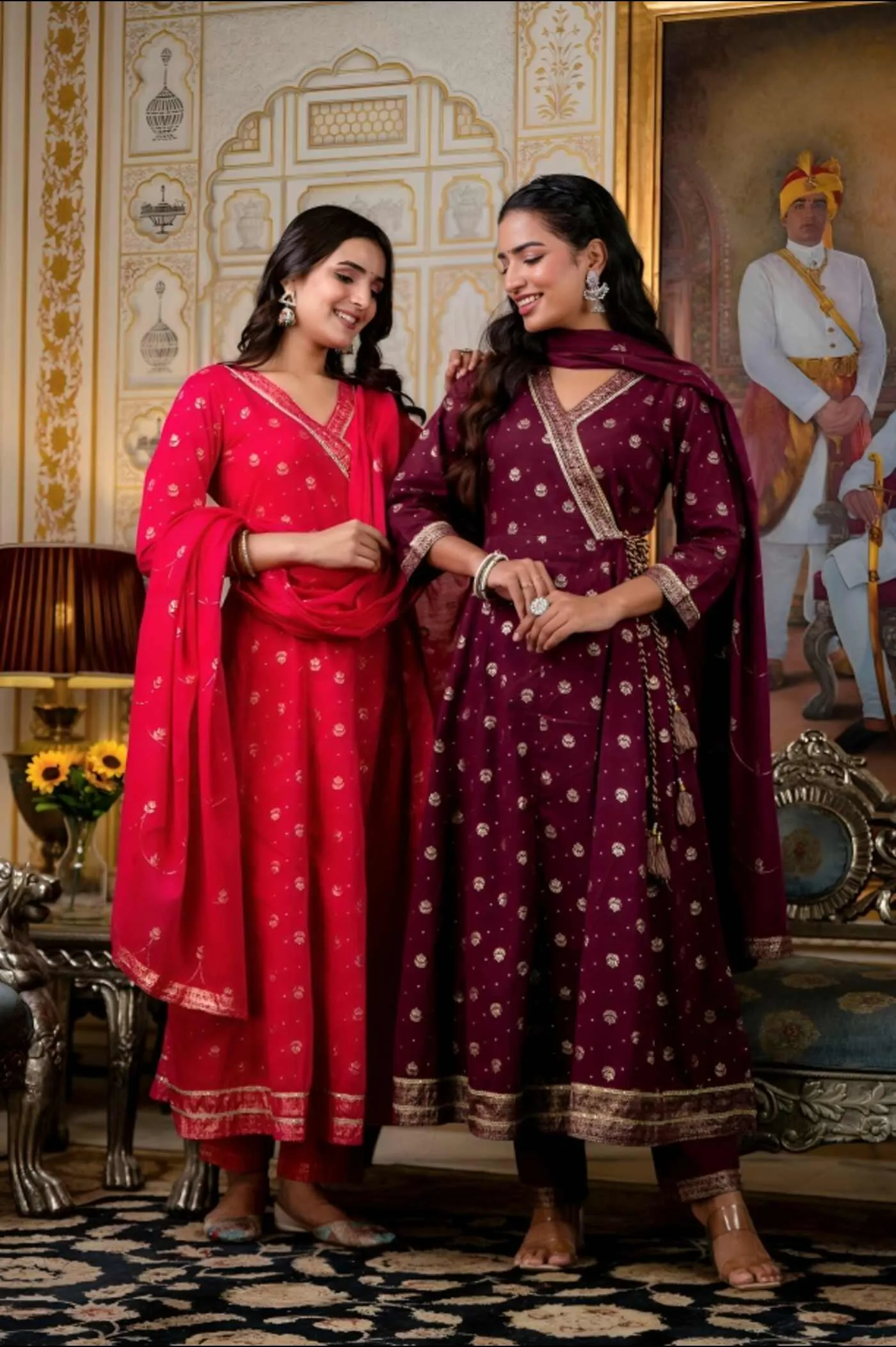 Stylish Rani Pink And Wine Anarkali Set with Dupatta