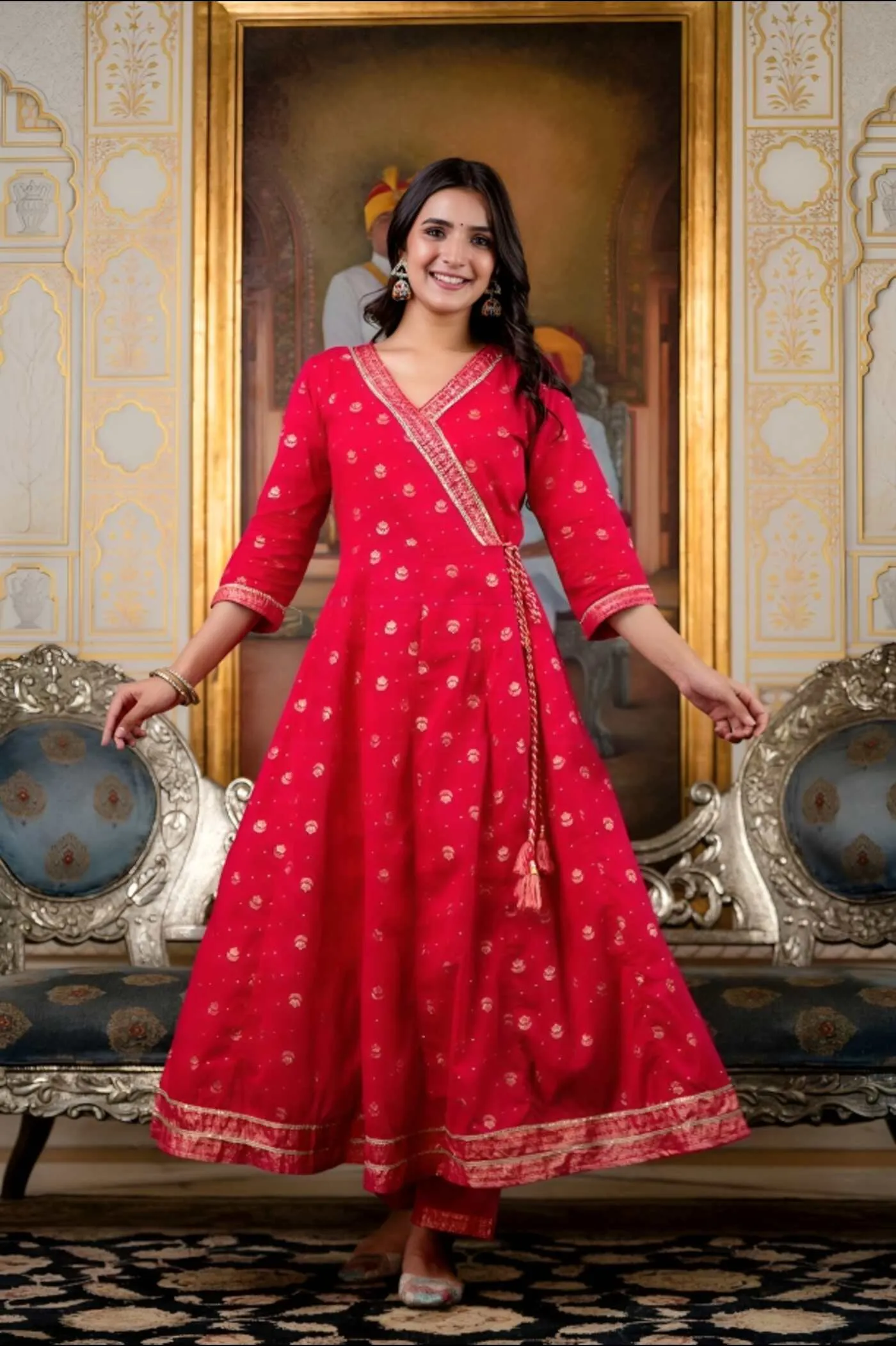 Stylish Rani Pink And Wine Anarkali Set with Dupatta