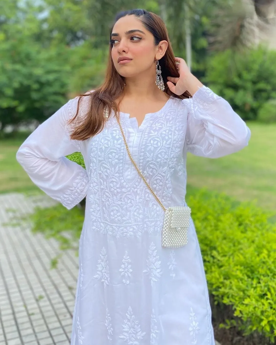 Suhana White Modal Kurti Set