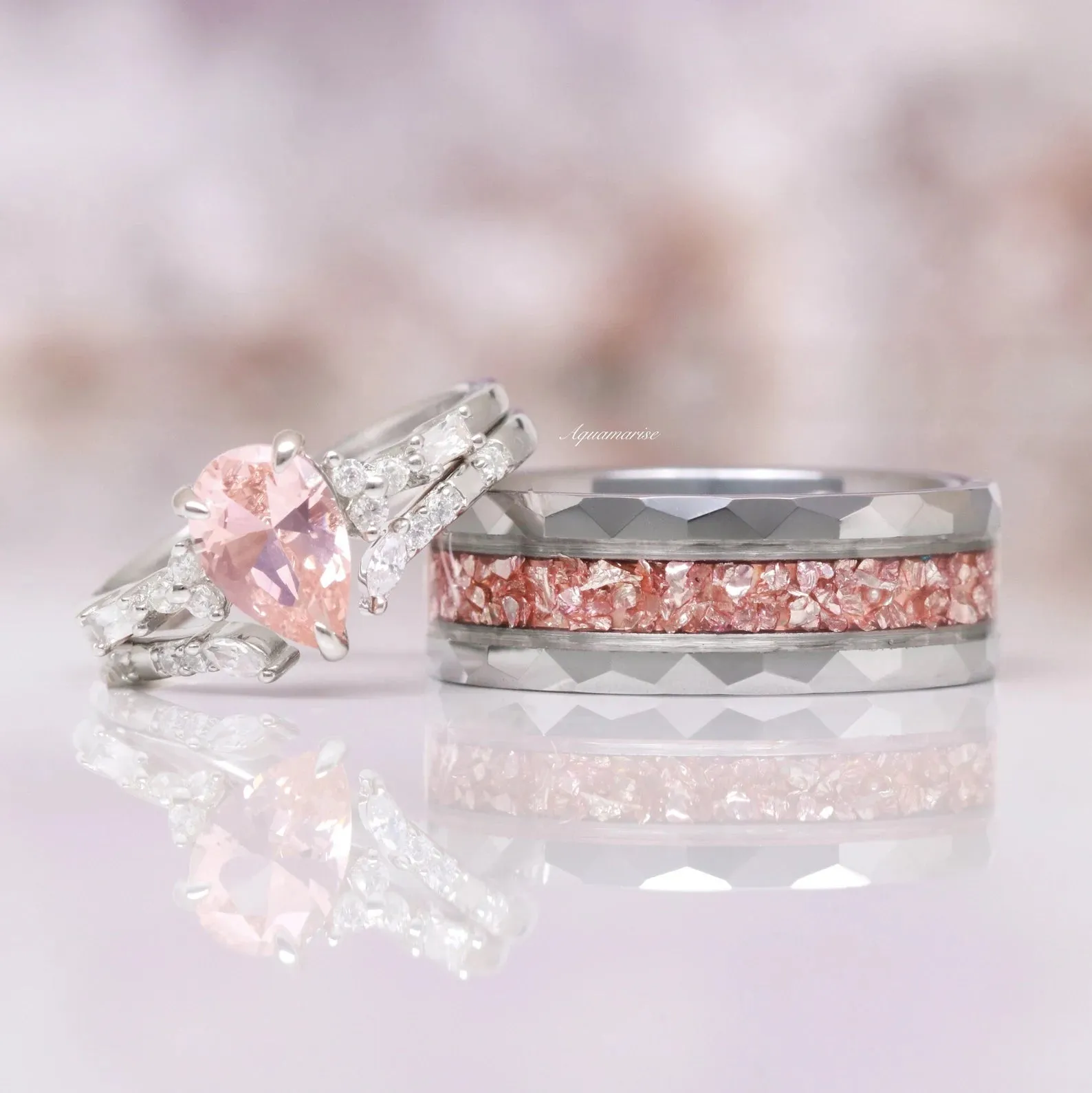 Teardrop Morganite Couples Ring