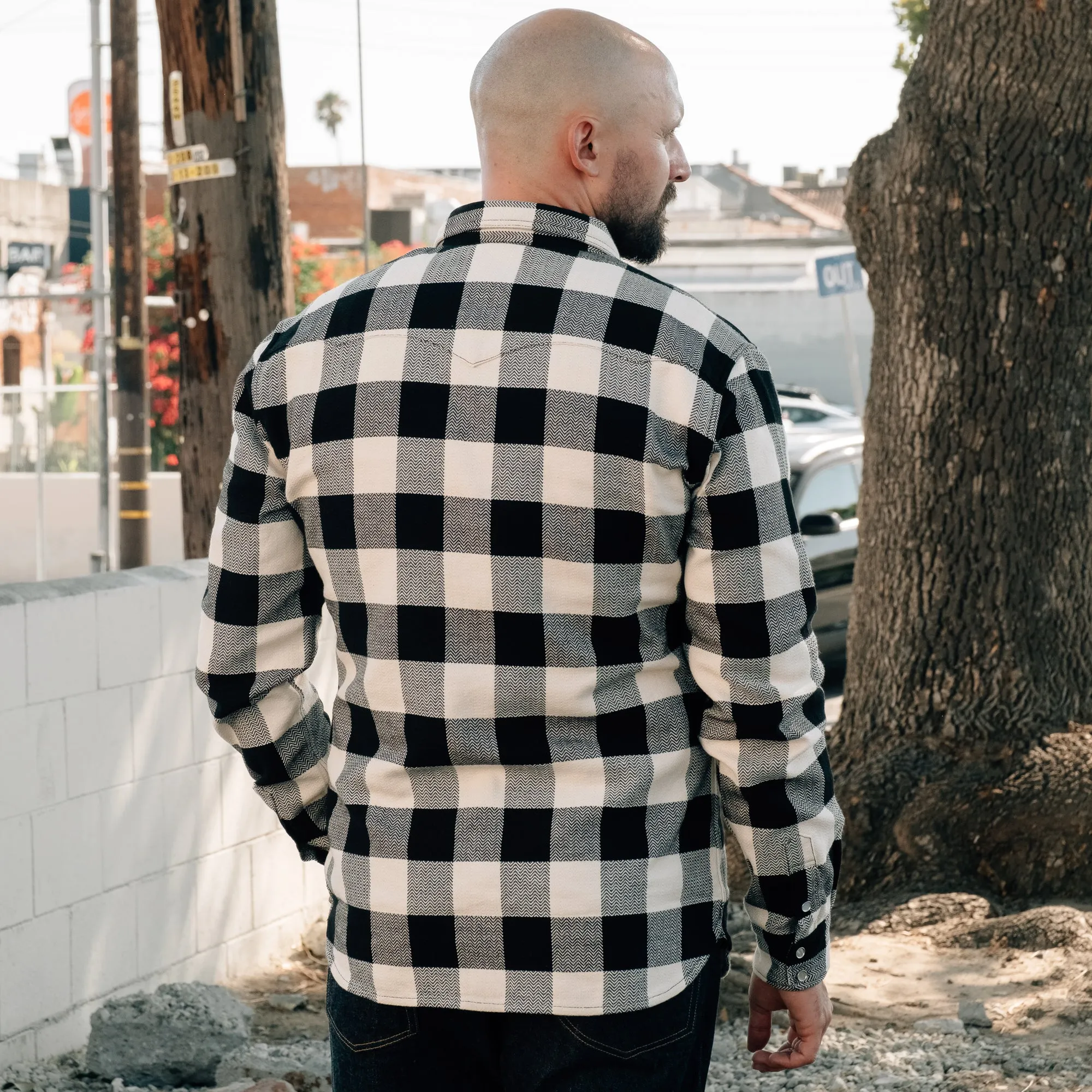 The Flat Head Block Check Flannel Western Shirt Ivory/ Black