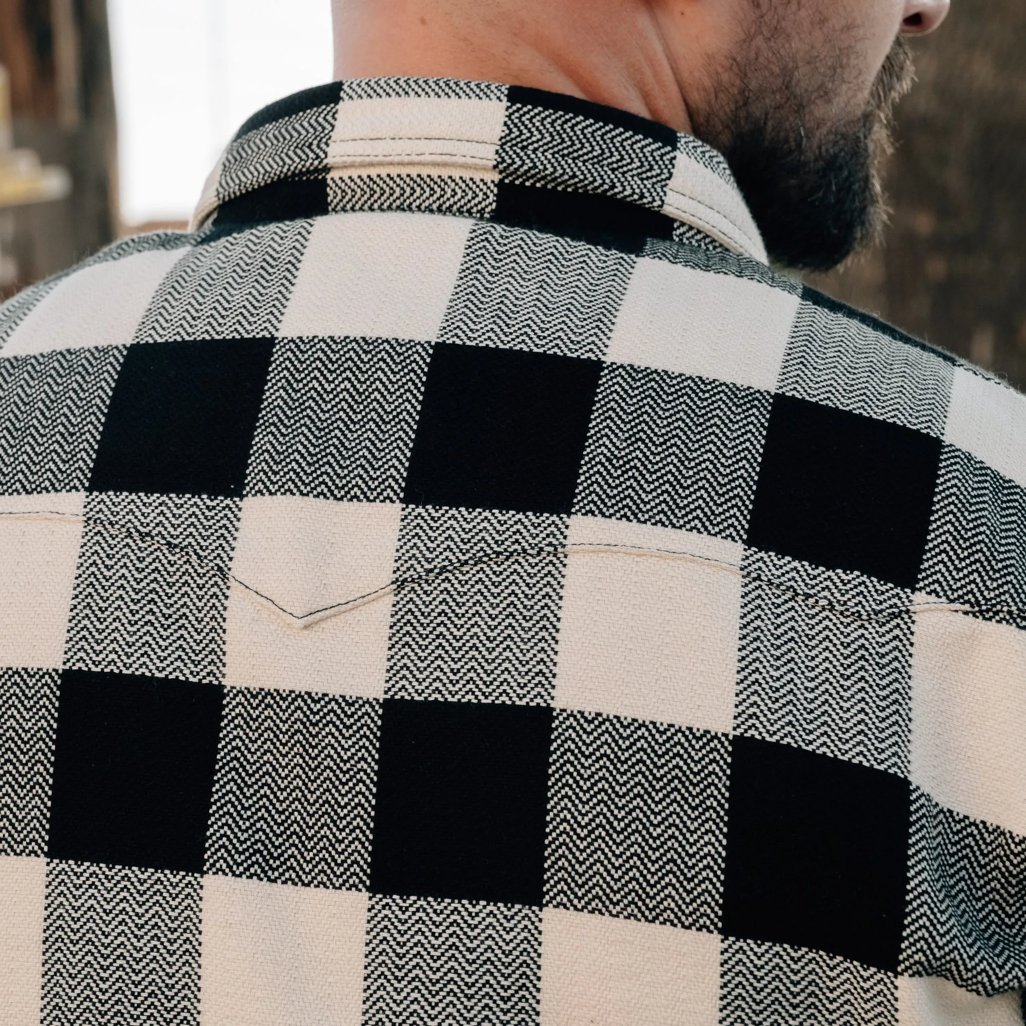 The Flat Head Block Check Flannel Western Shirt Ivory/ Black