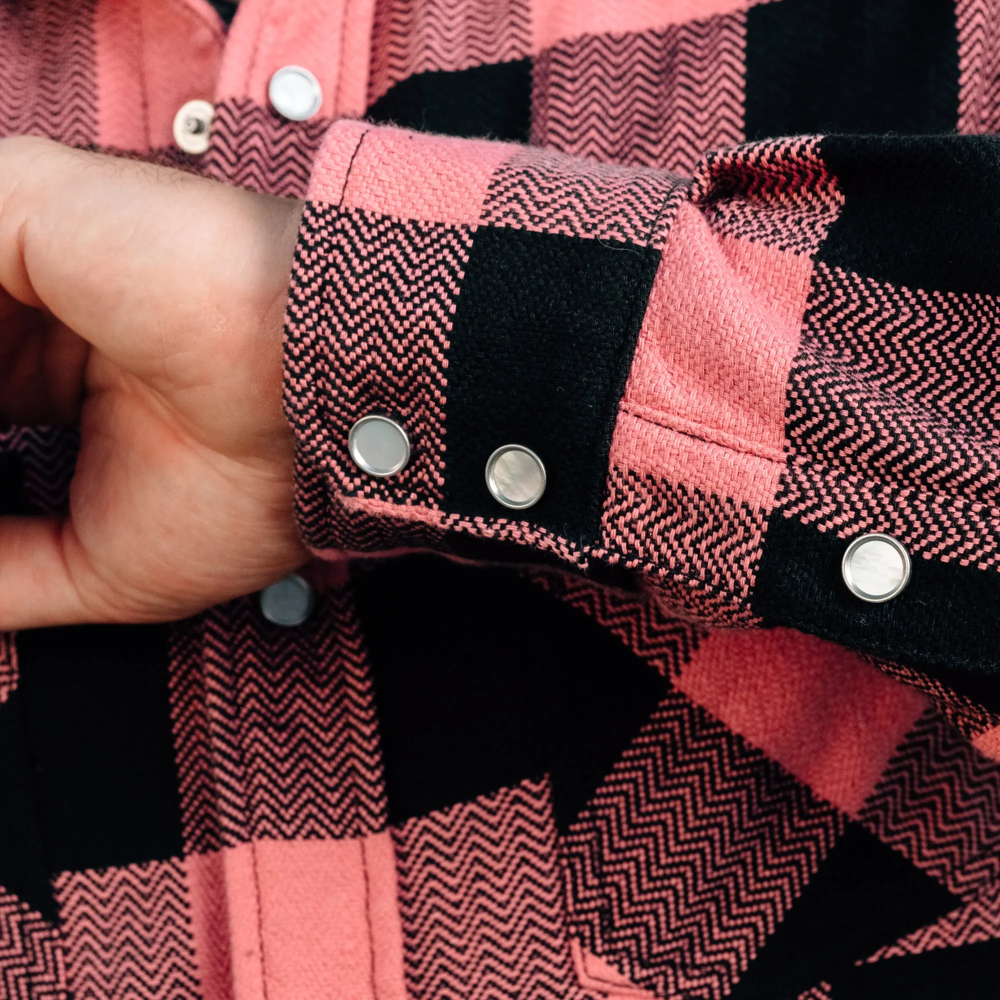 The Flat Head Block Check Western Shirt Pink/ Black NEW