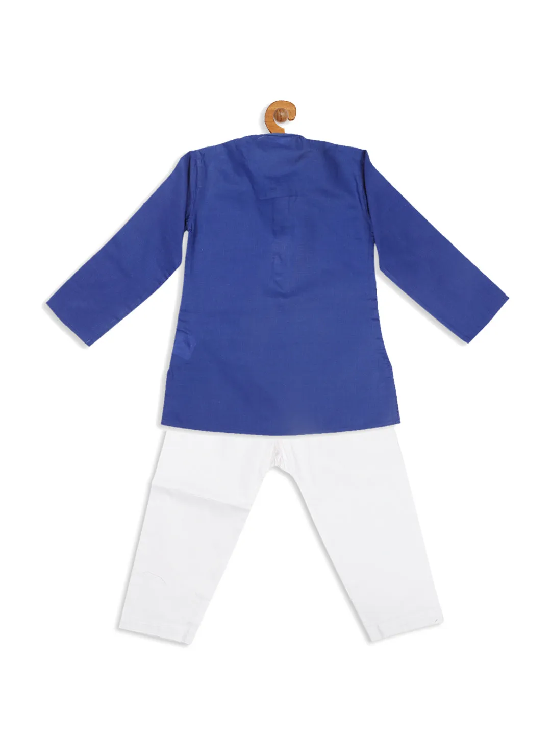 VASTRAMAY Boy's Blue Kurta With White Pyjama Set