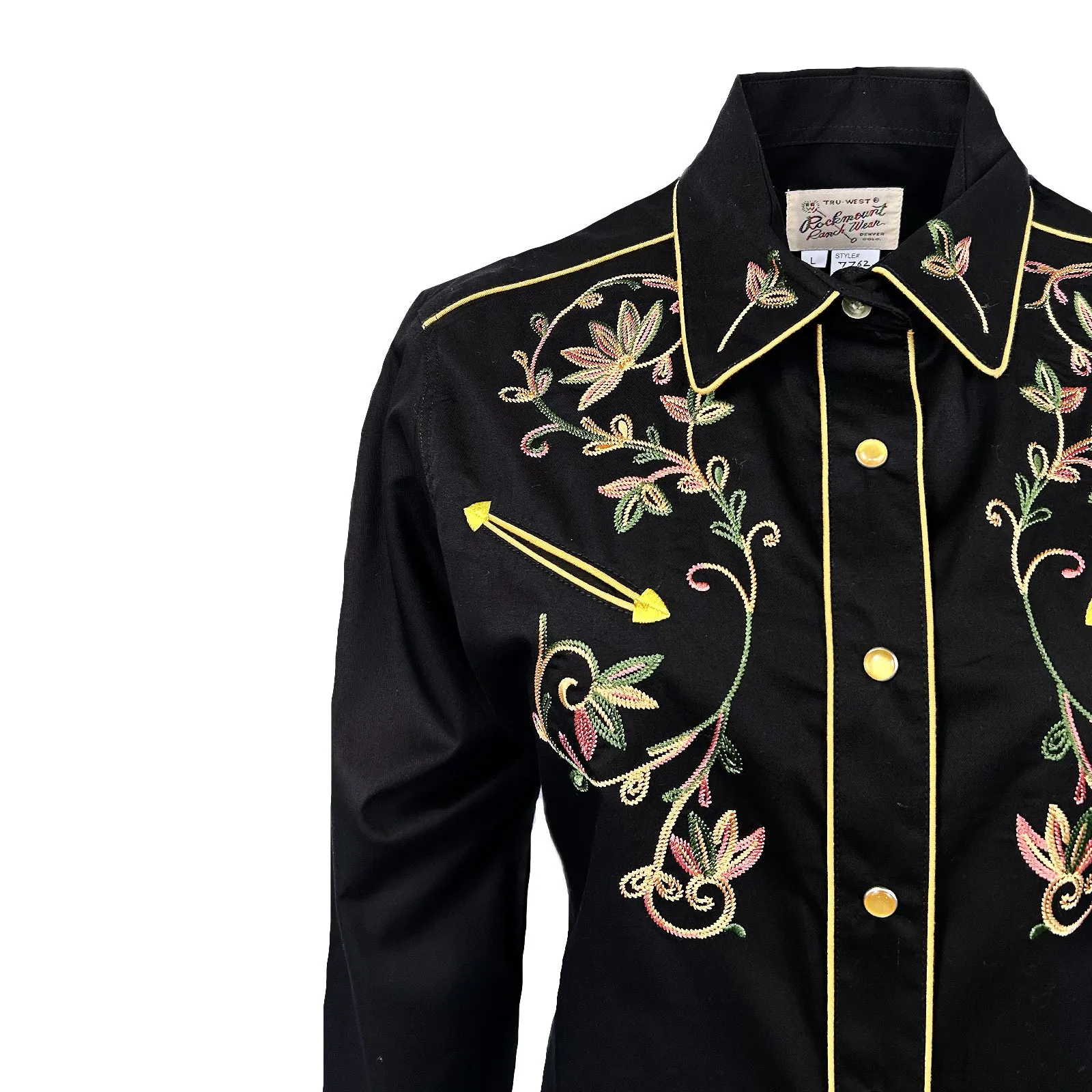 Women's Black Vintage Variegated Floral Embroidery