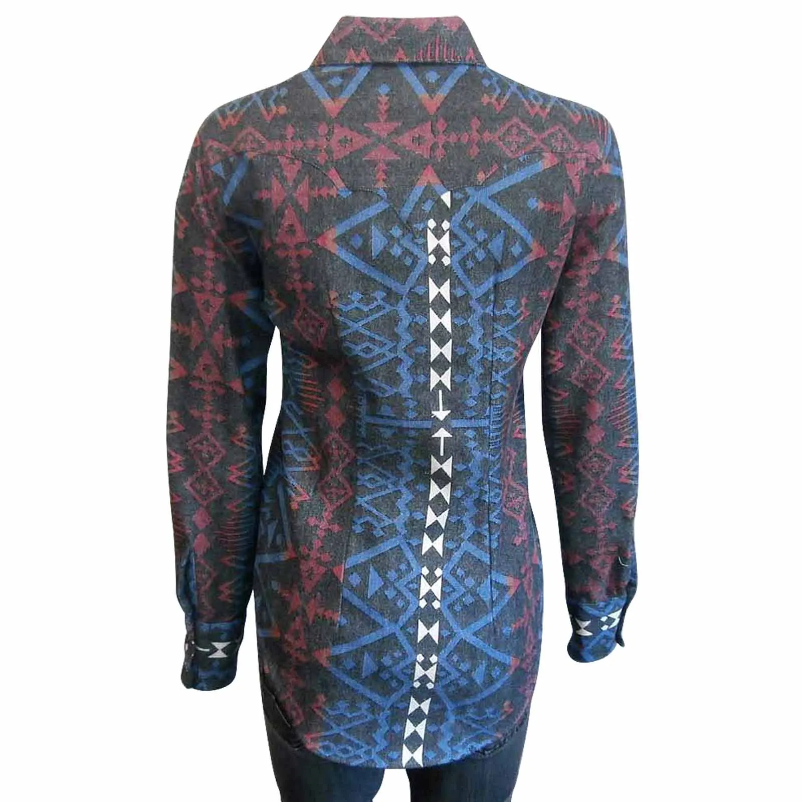 Women's Premium Flannel Jacquard Western Shirt in Black & Red