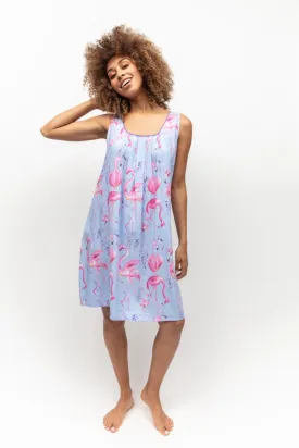 Zoey Flamingo Print Cotton Modal Nightdress Blue