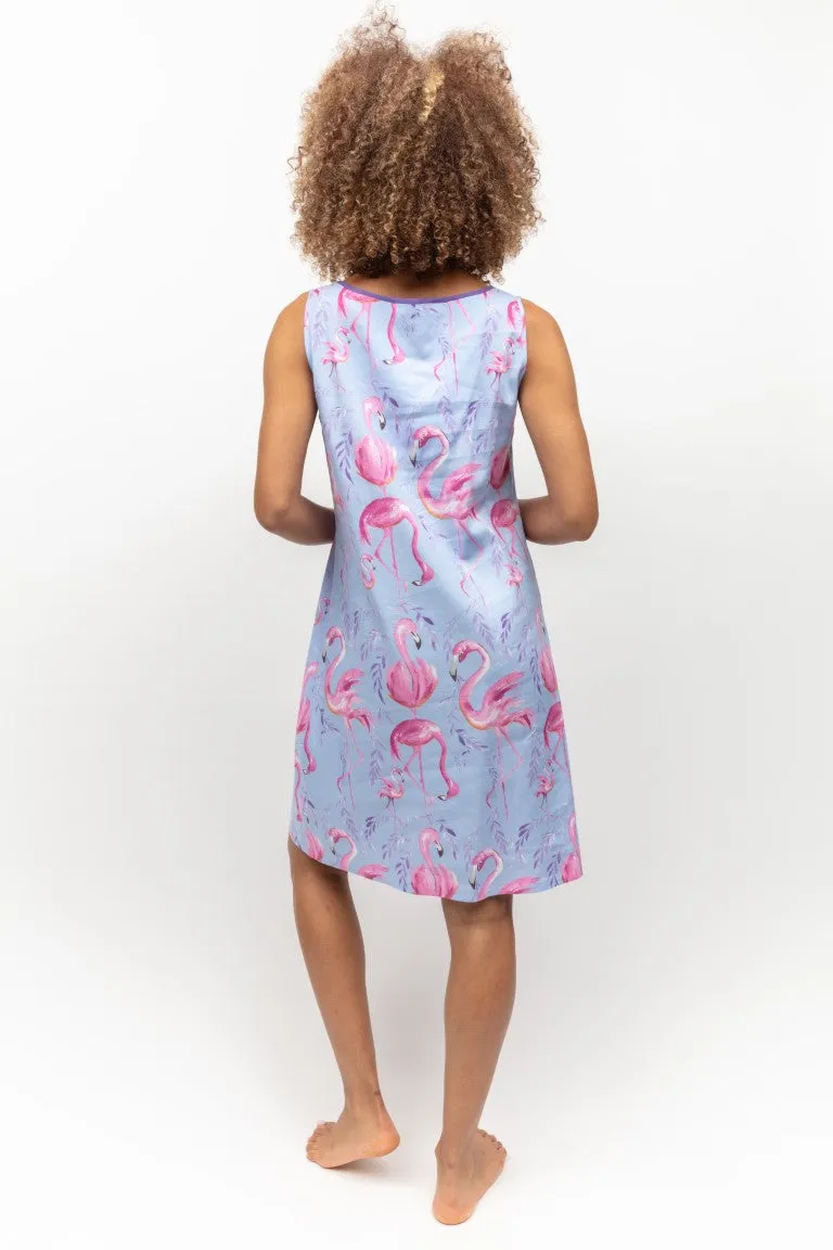 Zoey Flamingo Print Cotton Modal Nightdress Blue